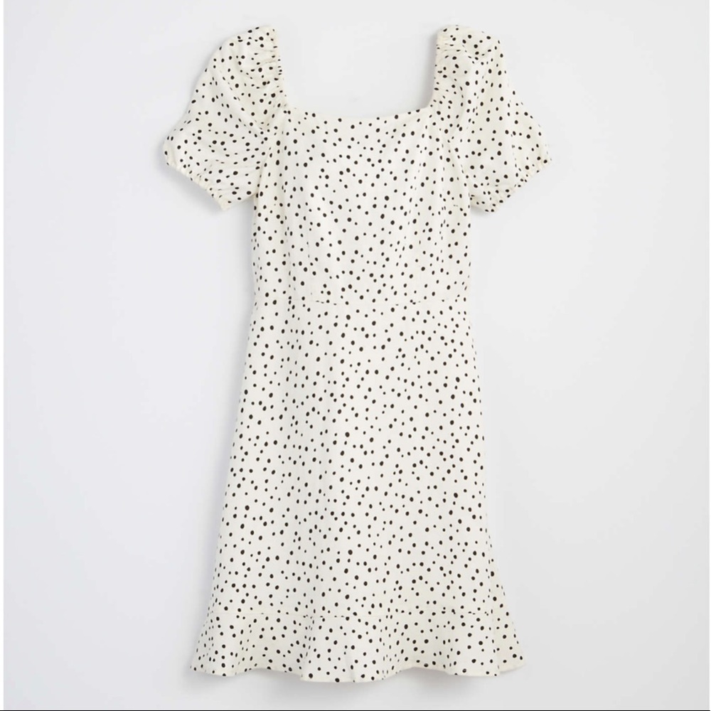NWT LOFT Petite Dotted Tie Back Flare Dress - Picture 1 of 3